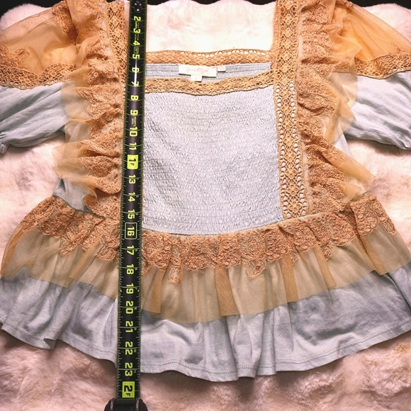 Anthropologie Ruffled Lace Mesh Layered Peplum Short Sleeve Top, Small, Lilac - Picture 8 of 10